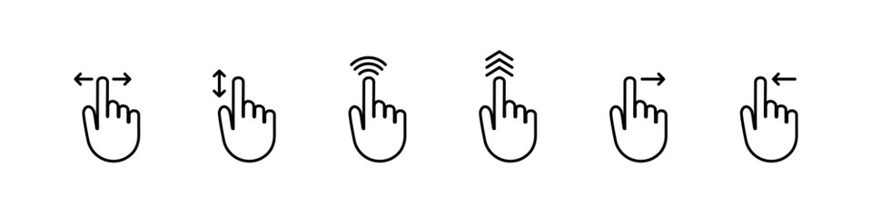 Swipe icon set. Hand gesture slide vector set. Slide left right finger icon set.