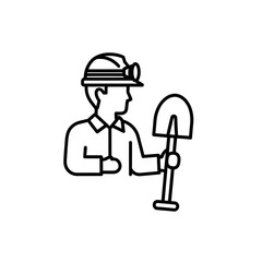 Miner with Shovel Icon Representing Hard Work and Resource Extraction.