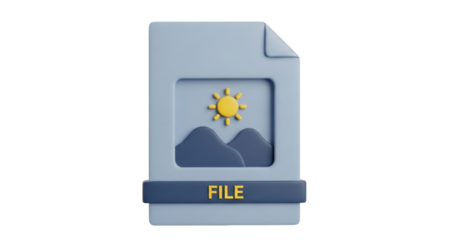 Isolated file with picture of sun and mountains, page turned down on upper right corner