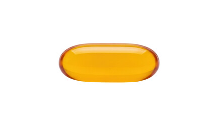 Isolated golden Omega 3 softgel capsule supplement vitamin, golden yellow oval form
