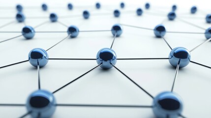 Obraz premium Network connections represented by blue nodes and lines on a white background demonstrating data relationships