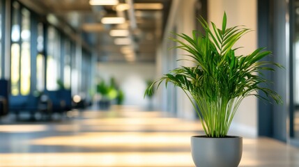 Indoor greenery enhances the ambiance of a modern office space with natural light streaming in