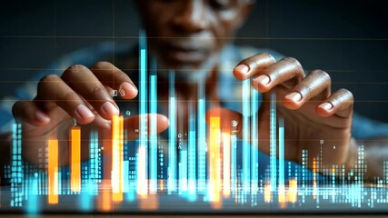 Close-up of Elderly Man's Hands Working with Digital Data Visualization Concept - Powered by Adobe