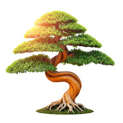 Artistic miniature tree with vibrant foliage and twisted trunk on a dark surface