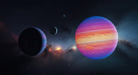 Planetary bodies and celestial objects in a cosmic space image