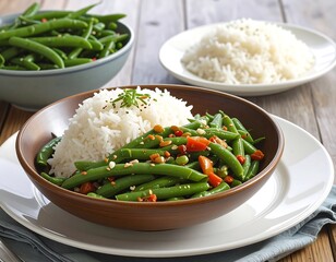 Delicious and Healthy Meal: Rice with Green Beans, Tomatoes, and Herbs