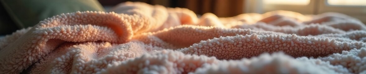 Cozy Beige Plush Blanket Draped on Bed, Inviting Warmth and Relaxation for a Peaceful Nights Sleep