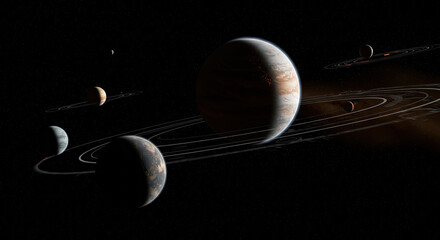 Planets in space illustration cosmic bodies with rings and transparent background