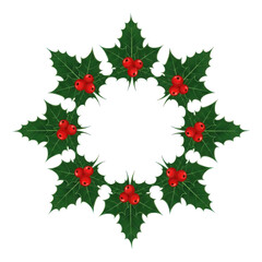 Naklejka premium Holly leaves and berries wreath isolated on transparent background