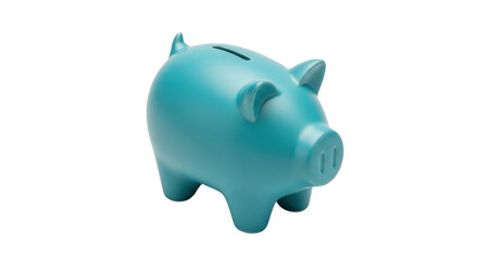 Isolated turquoise piggy bank for saving money, investment and finance in home interior