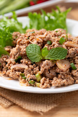 Local Thai food, Spicy minced pork salad (Larb Moo) 