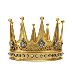 Ornate golden royal crown embellished with jewels and pearls exuding regal splendor