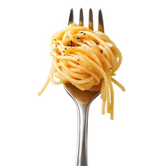 Gourmet Spaghetti on Fork on White Background for Food Photography