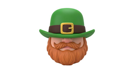 Isolated leprechaun portrait with green hat and red beard for St Patrick’s Day holiday