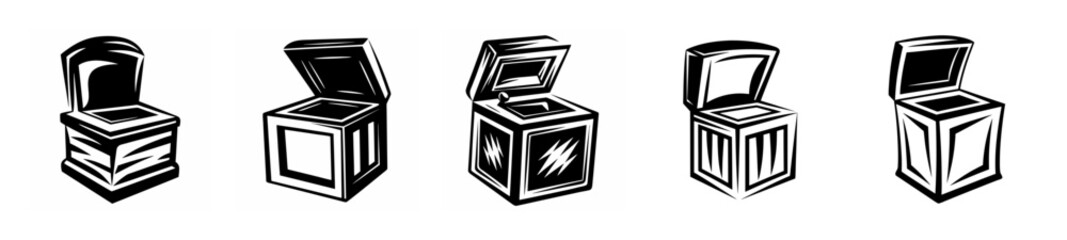 Vintage jack-in-the-box toys sketches showing classic designs and playful surprise