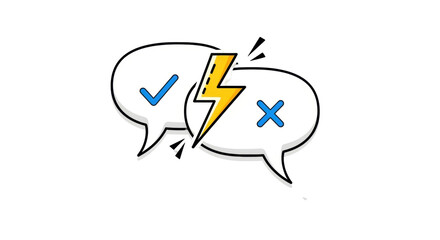 Isolated Disagreement Discussion with Speech Bubbles and Lightning Bolt Illustration