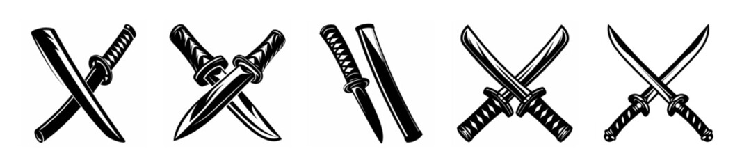 Collection of five crossed katana swords and sheaths a symbol of japanese martial arts and tradition