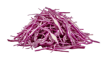 Isolated pile of shredded red cabbage for cooking, salad, food preparation; healthy meal