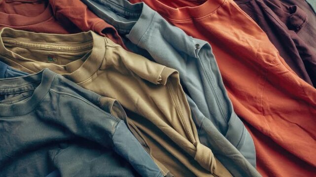 video A collection of vibrant shirts stacked together, varying in color and design