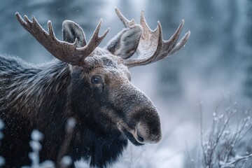 Majestic Moose in Winter Wonderland: A Cervid Encounter in Jasper National Park, Canada