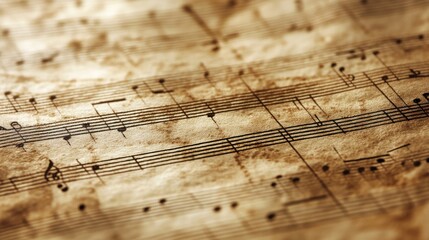 Ancient sheet music with intricate notation and aged paper highlighting musical history