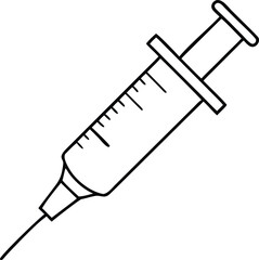 Simple line drawing of a medical syringe for injection and vaccination concepts