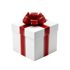 Elegant White Gift Box with Red Ribbon on White Background for Gifting Occasions