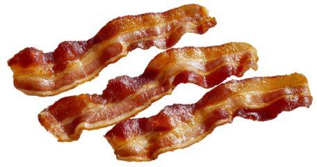 Crispy fried bacon strips arranged together isolated on transparent background