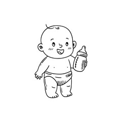 Sketch Newborn baby. Hand drawn baby shower.