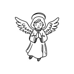 Hand drawn sketch of an angel. Vector childish style. Christian paintings. Line illustrations religious.