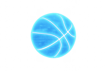 Holographic basketball glowing light blue with digital effect