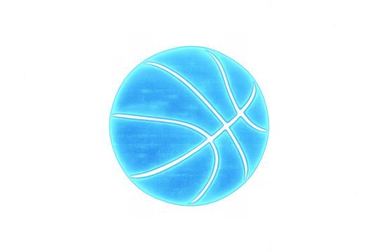 Holographic basketball glowing light blue with digital effect