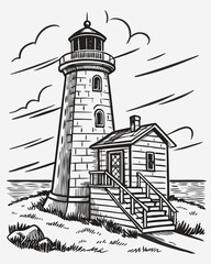 Lighthouse Vintage Engraving Style Vector Illustration
