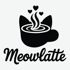 A playful design featuring a cat shaped mug and hearts for Meowlatte