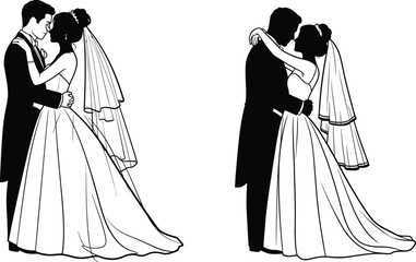 wedding couple silhouette vector for elegant invitation design and romantic celebration branding