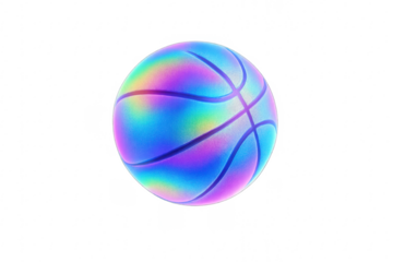 Iridescent basketball ball reflecting bright holographic colors