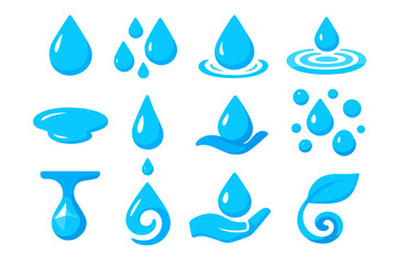 Vibrant Raindrop Collection. Raindrop set flat icon set. single droplet, multiple droplets, splash, ripple, puddle, water stream, falling drops, dew drop, condensation, dripping