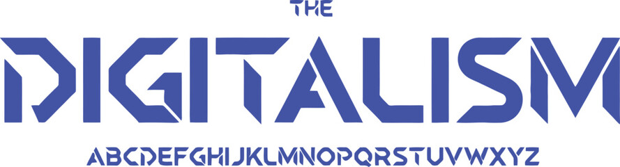 cyber font vector alphabet in futuristic blue for sci fi style branding and digital era projects