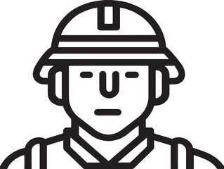 Soldier icon 2D vector line art in a clean minimalist illustration black