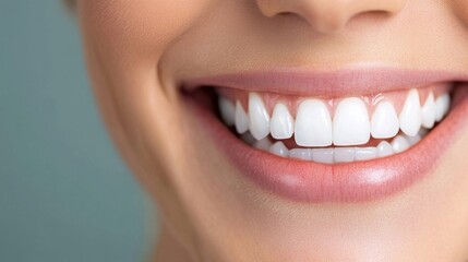 Obraz premium Bright and healthy smile showcases well-maintained teeth and gums in a close-up portrait