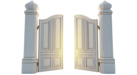Isolated paradise gates to heaven, open doorway entrance to afterlife, freedom dreamlike realm