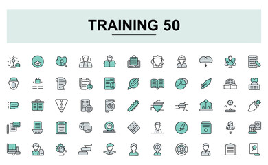 Modern icon set for training and education focused content and applications