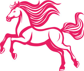 vector illustration Red Silhouette of a Galloping Horse, isolated on white