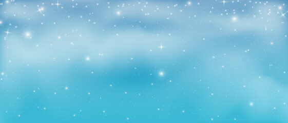 Snowfall on blue background, Christmas snowflakes bg overlay, Snowstorm blizzard vector illustration.