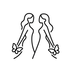Minimalist line art of two women holding butterflies representing gemini zodiac sign
