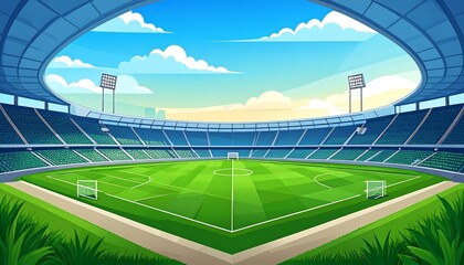 Wide shot of a soccer stadium on a sunny day