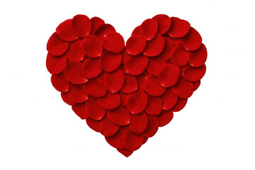 Red rose petals forming a heart symbol, representing love, romance, and celebrating valentine's day
