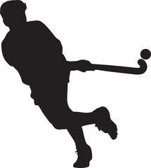 Silhouette of a hockey player in action with stick and puck.

A black silhouette of a hockey player in a dynamic pose, stick raised, with a puck at their feet on a white background.
