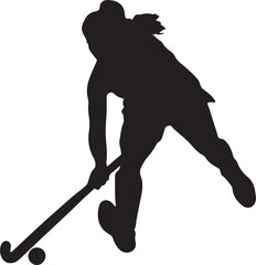 Silhouette of a hockey player in action with stick and puck.

A black silhouette of a hockey player in a dynamic pose, stick raised, with a puck at their feet on a white background.
