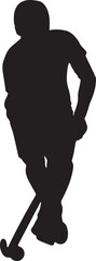 Silhouette of a hockey player in action with stick and puck.

A black silhouette of a hockey player in a dynamic pose, stick raised, with a puck at their feet on a white background.
